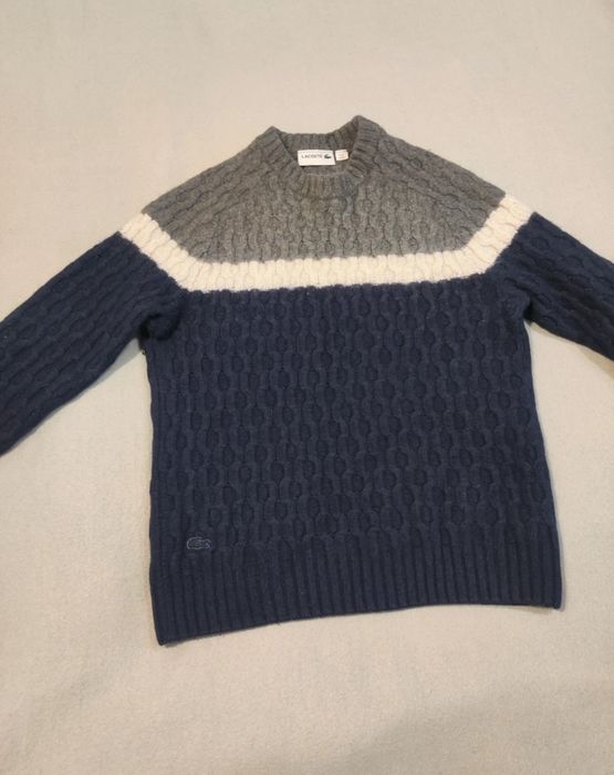 Ciepły sweter wełniany wełna Lacoste pleciony