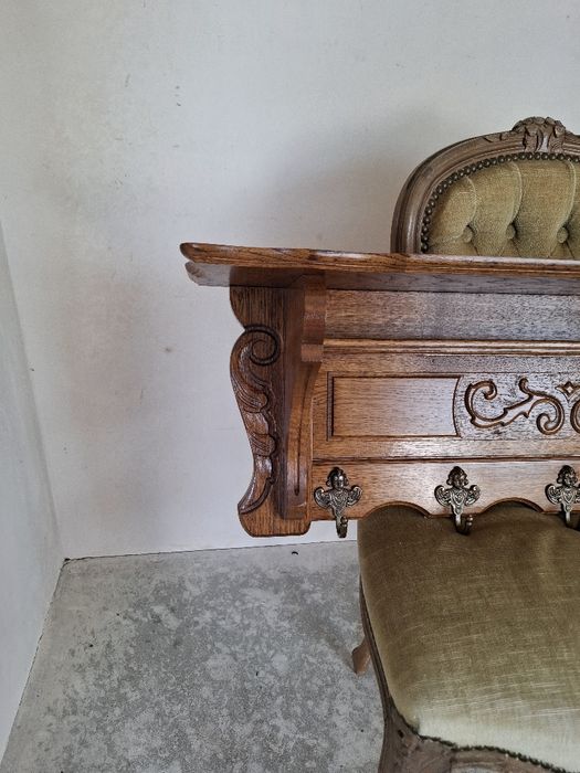 Wieszak drewniany ścienny wieszak vintage z półką