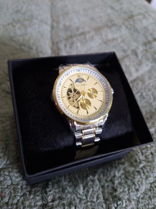 Relógio Xufeng Skeleton Dourado Prateado - Como Novo com Plástico