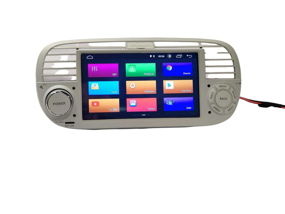 Radio 2 DIN Android Fiat 500 Branco – GPS WIFI CarPlay - Novo