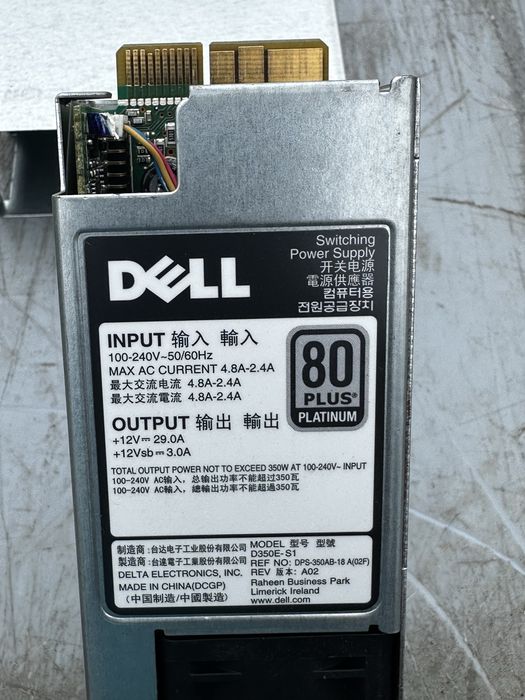 Dell PowerEdge 2x Zasilacz 350W 80+ Platinum D350E-S1 + Backplane + Okablowanie