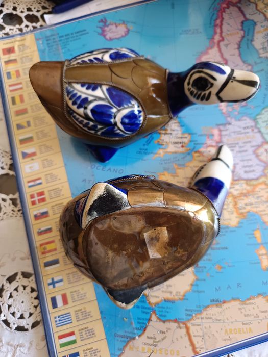 Patos mexicanos Tonala vintage raros antigoscerâmica blindado latão p