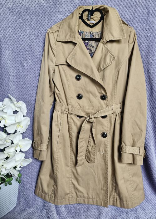 Trencz płaszcz dwurzędowy  M H&M Vintage carmel