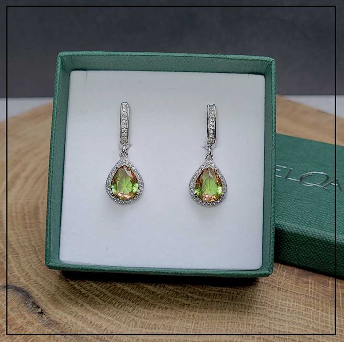 Wiszące kolczyki kropla z sułtanitem i cyrkoniami – Srebro 925