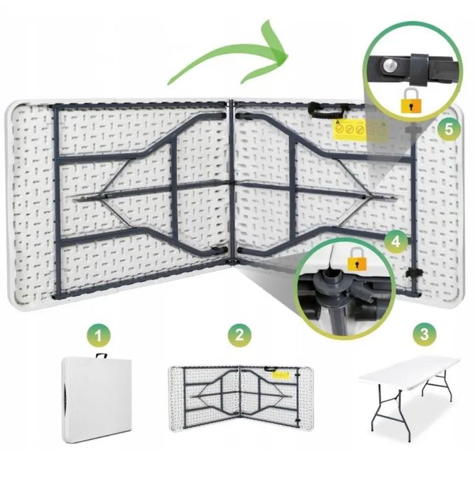 Садовий стіл розкладний 180х70х74 см Білий