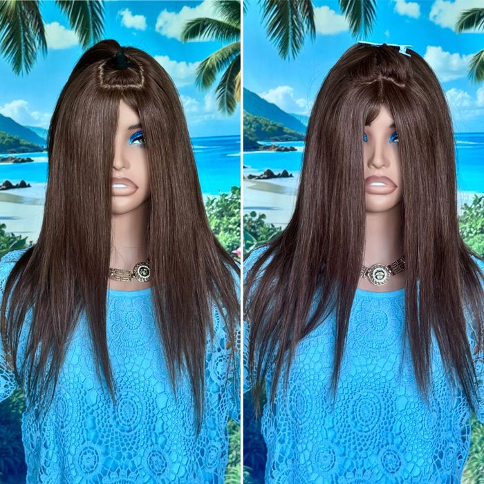 Натуральная большая накладка парик шёлк основа кожа славянка волос 55с