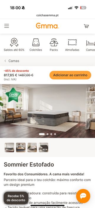 Cama Sommier Estofado Emma