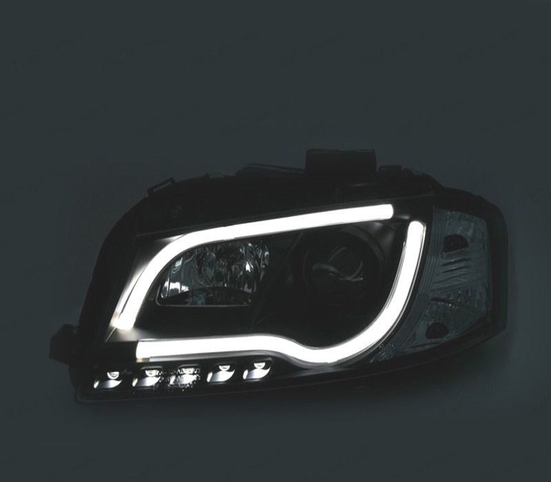 FARÓIS AUDI A3 8P 03-08 LUZ DIURNA TUBE LIGHT FUNDO CROMADO