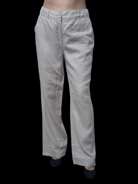 Beżowe szerokie spodnie 100% LEN CAPPUCCINI, R. XL