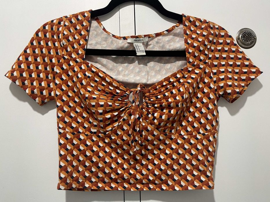 Crop Top Forever 21 Algodão – Padrão Geométrico Retro 70s - S