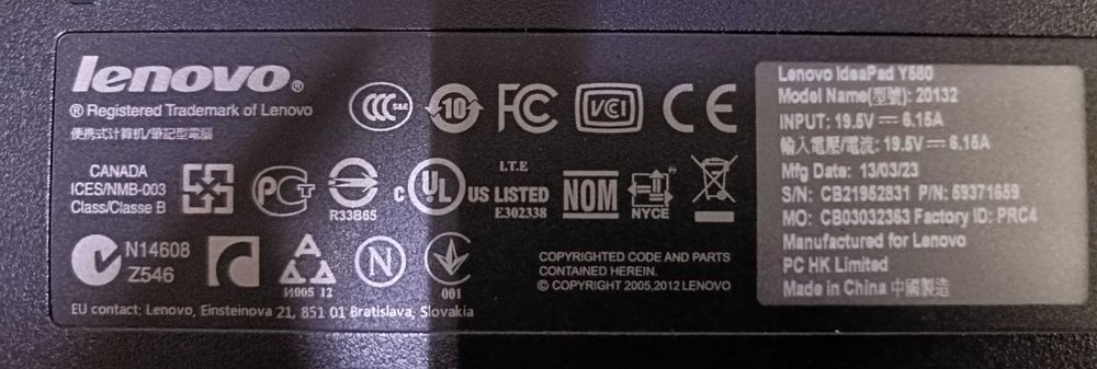 004 Lenovo Ideapad Y580