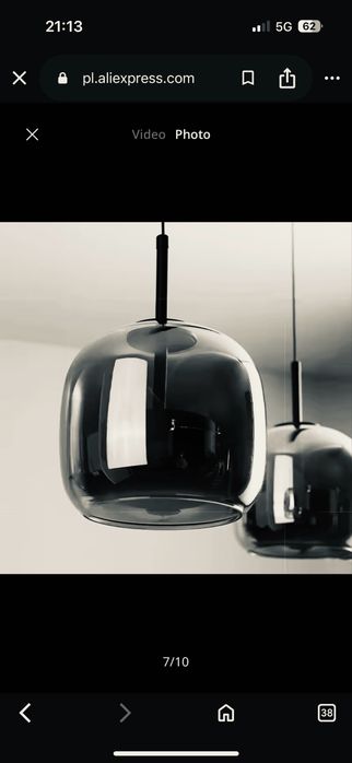 3 Lampy wiszący szklana dymiona 23 cm loft