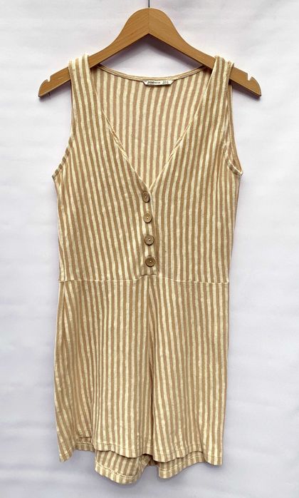 Kombinezon Bawełniany Paski Stradivarius M 38 Biały Beżowy