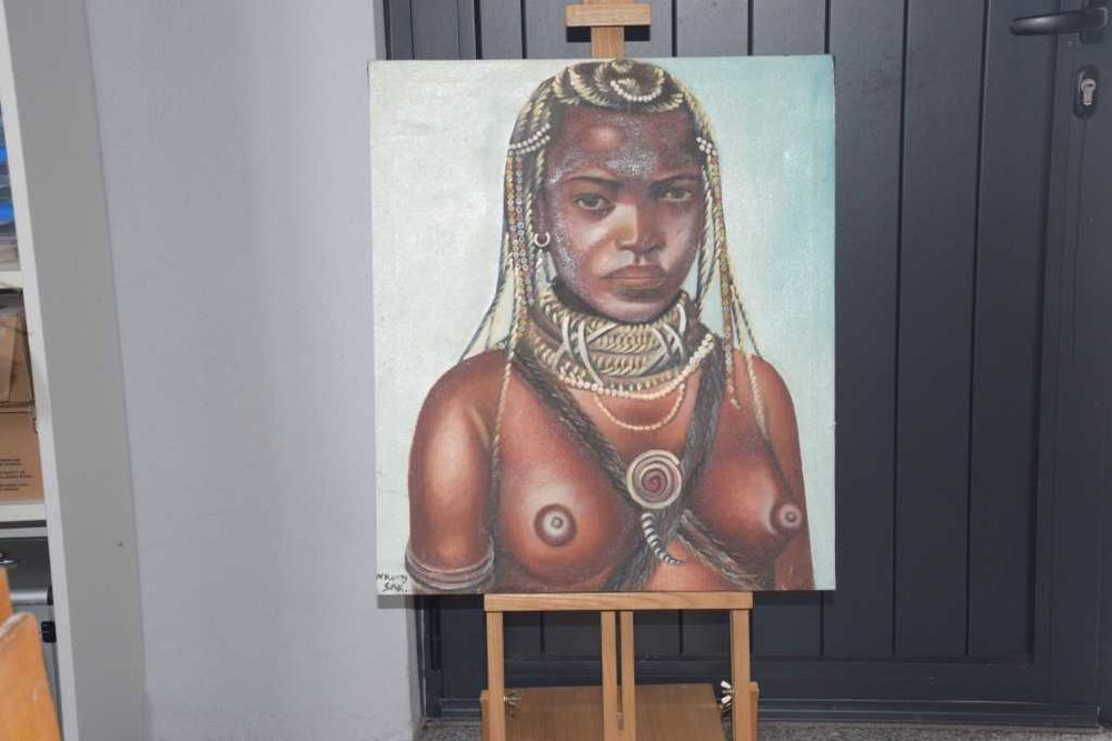 Quadro africano (Angola) pintado a tinta de óleo – Mumuila – 1997