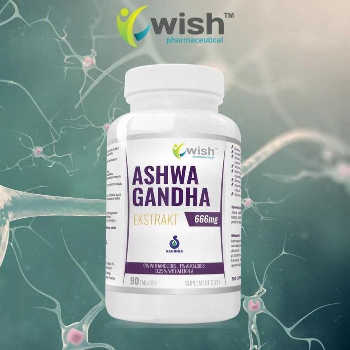 Ашваганда (экстракт 9%) от Wish (90 капсул Ashwagandha по 666 мг.).