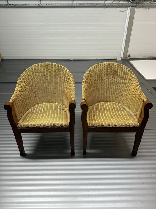Dwa Fotele Krzesła Rattanowe