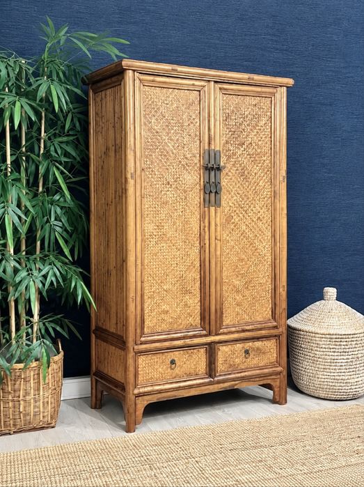 armario movel louceiro estante prateleiras arrumação rattan olmo antigo oriental rustico
