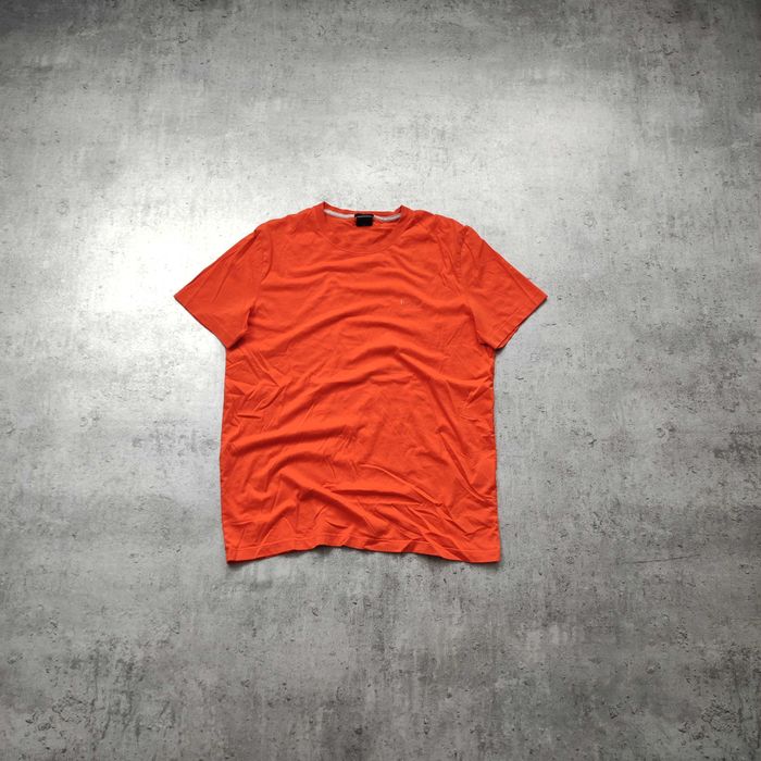 MĘSKA PREMIUM Koszulka Bawełna Elegancka Lato Hugo Boss Pomarańcz Haft