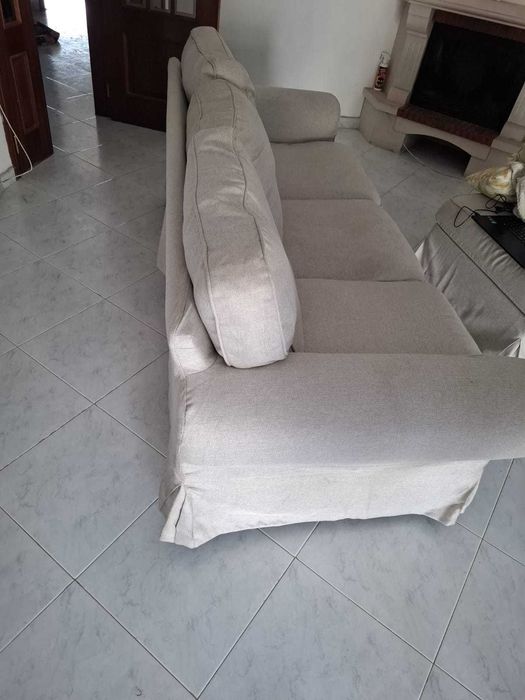 Sofá 3 lugares + Repousa-pés c/arrumação, Kilanda bege EKTORP