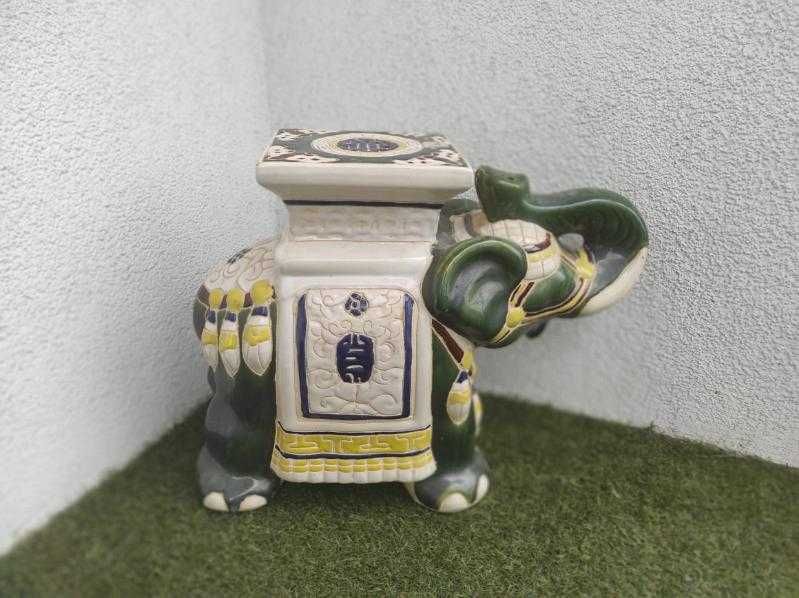 Duzy ceramiczny slon dekoracyjny 38x50 cm - taboret / podstawka