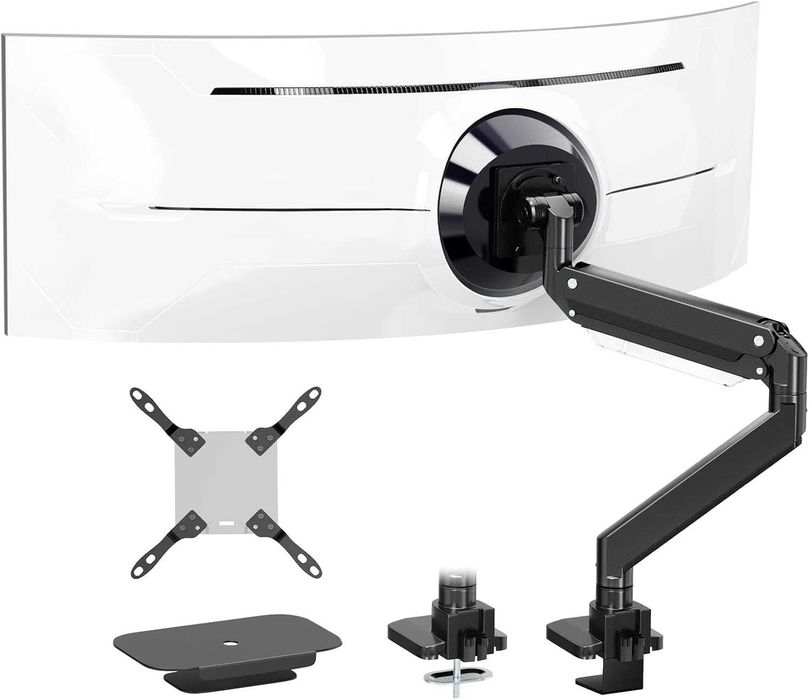 PUTORSEN Arm for Monitor and TV 17 – 57 Inches, Desk Mount with Gas Spring, Up to 27 kg, Reinforcement Plate, VESA Max. 200 x 200