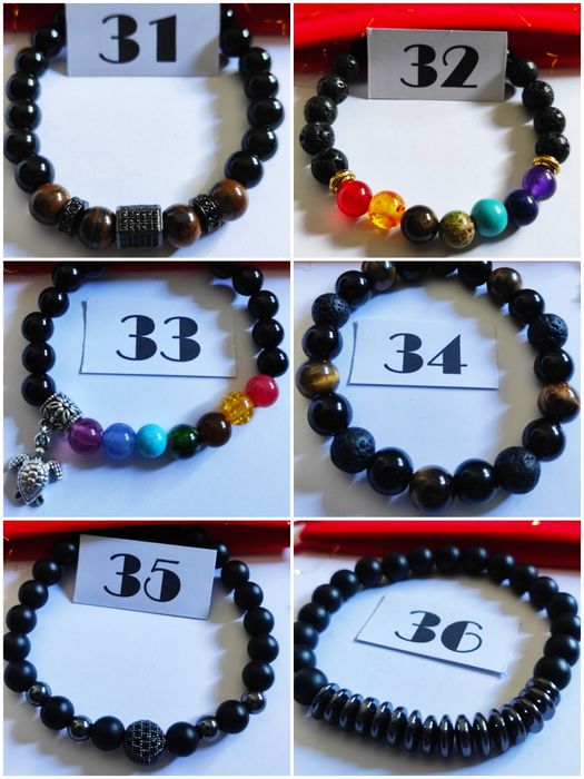 Pulseira pedras / contas para homem e mulher com bolsa vermelha