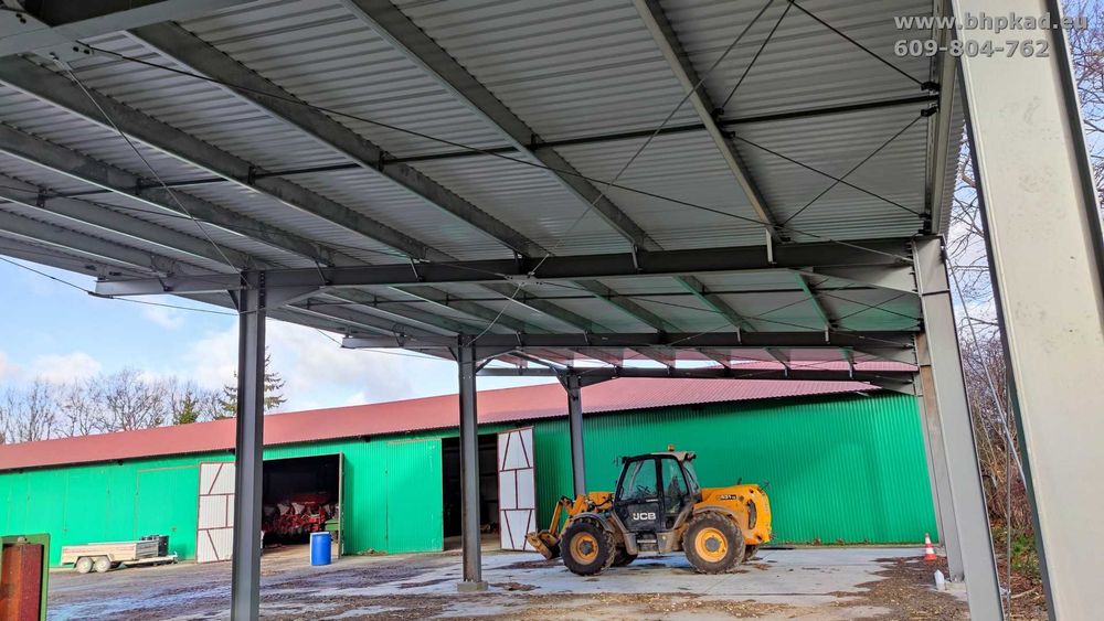 Wiata. Konstrukcja stalowa. 12x24x4m. BHP KAD. Producent.
