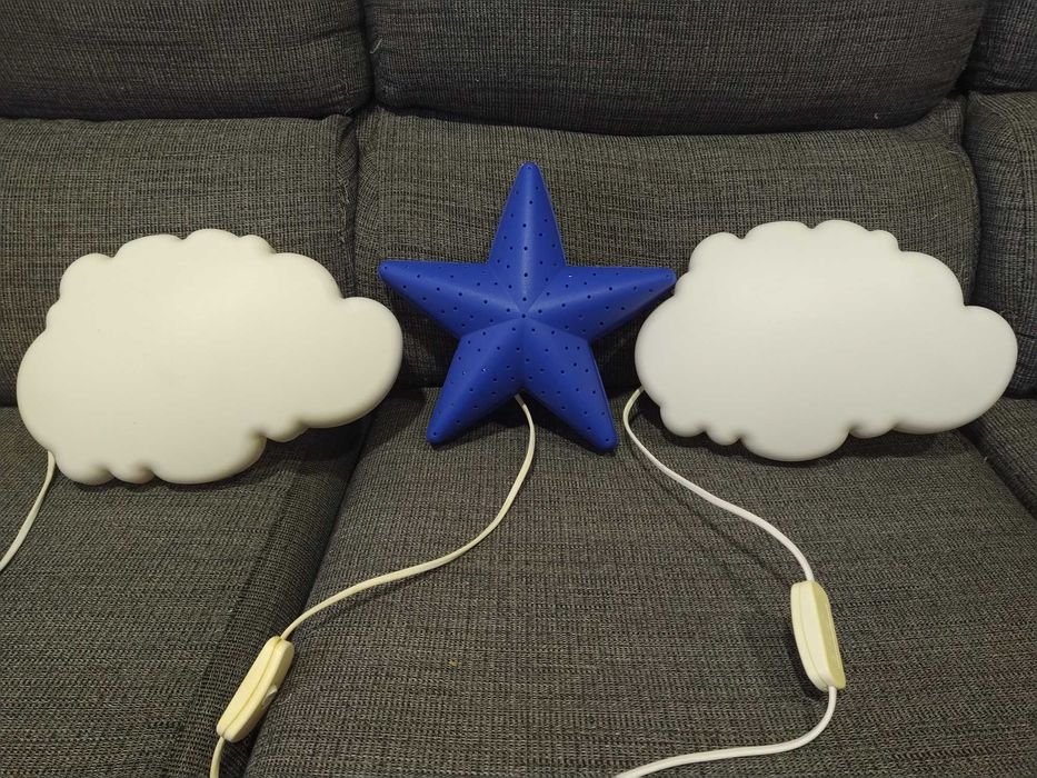 Candeeiros infantis IKEA estrela e nuvens usados