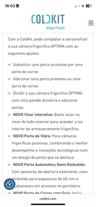 Camera de refrigeracao