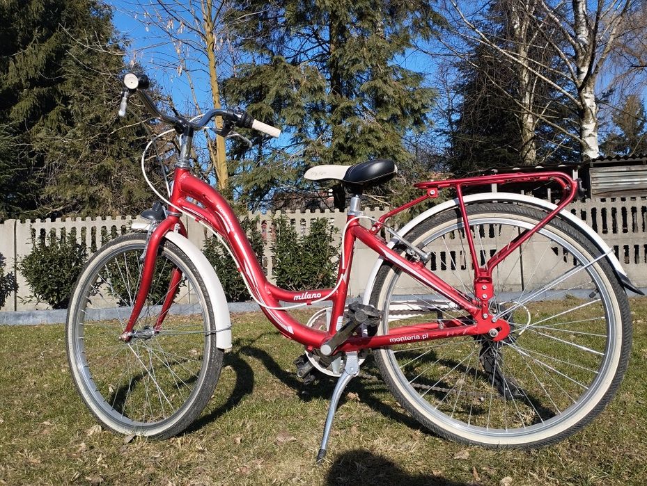 Rower miejski 24 cale holenderka dla dziewczynki czerwony Decathlon