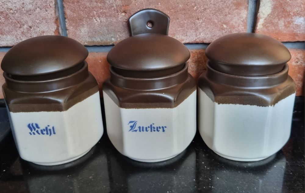 Komplet pojemników vintage kamionkowych