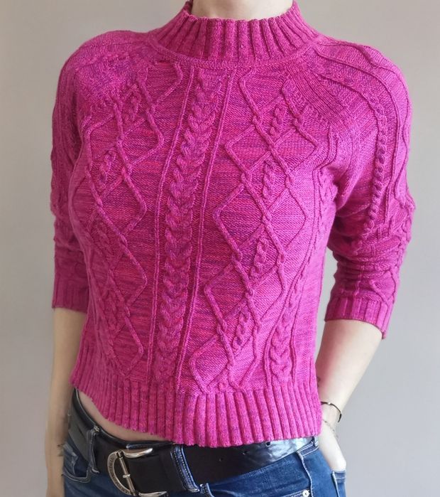 Sweter zimowy GAP, 100% bawełna, kolor różowy - magenta, roz. XS / 34