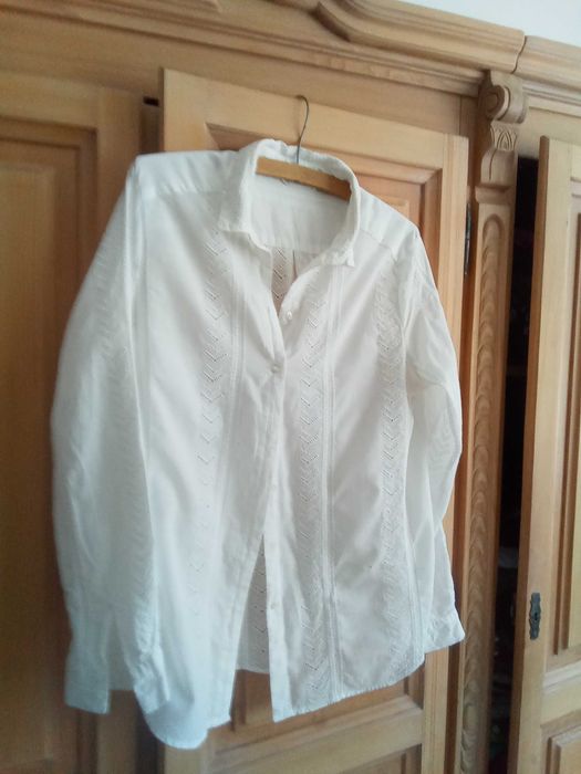 Koszula bluzka biała haftowana styl richelieu etamina cudna 40 42 L XL