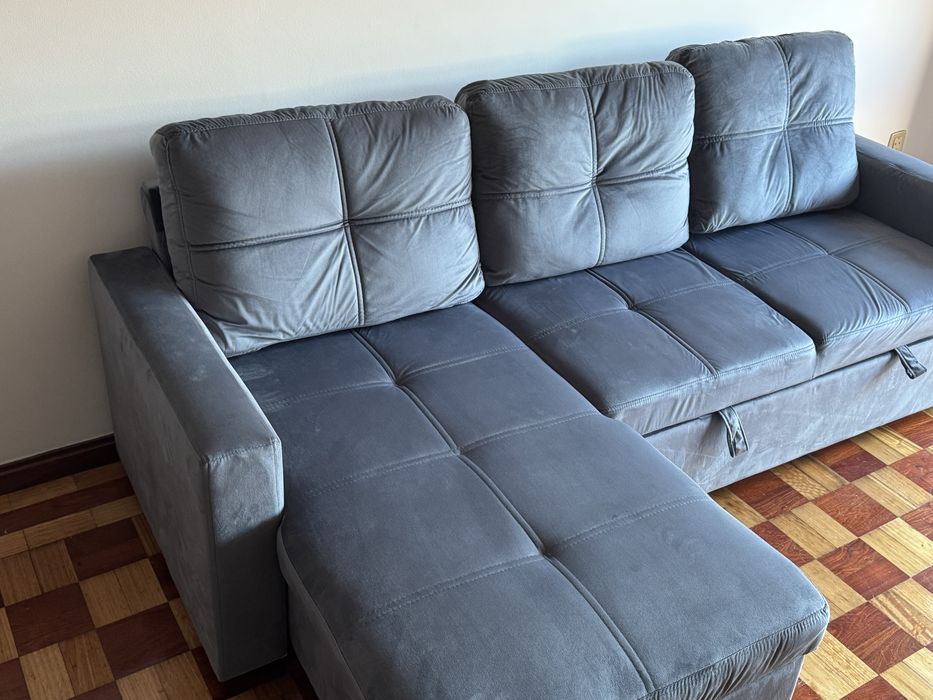 Sofá-Cama com Chaise Longue "Pau" 215cm Cinza