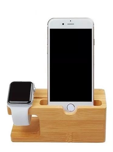 Suporte em Bambu, dock Carregamento telemovel + Apple Watch