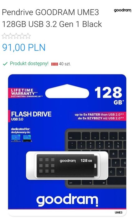 USB goodram 128 GB Flash Drive Pendrive Black