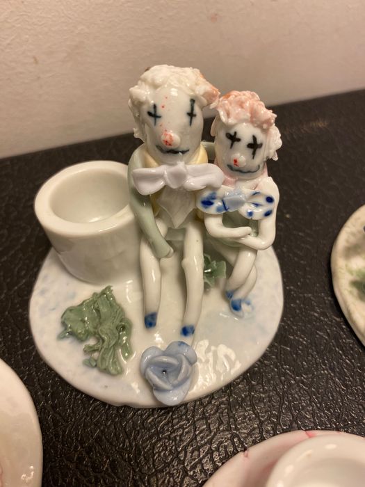 Castiçais porcelana vidrada