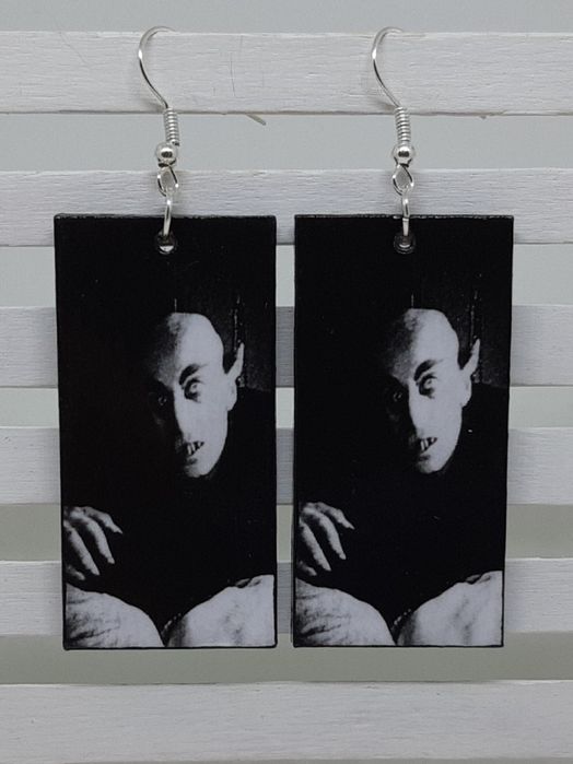 Kolczyki Nosferatu decoupage prostokąty grafika film wampir Handmade