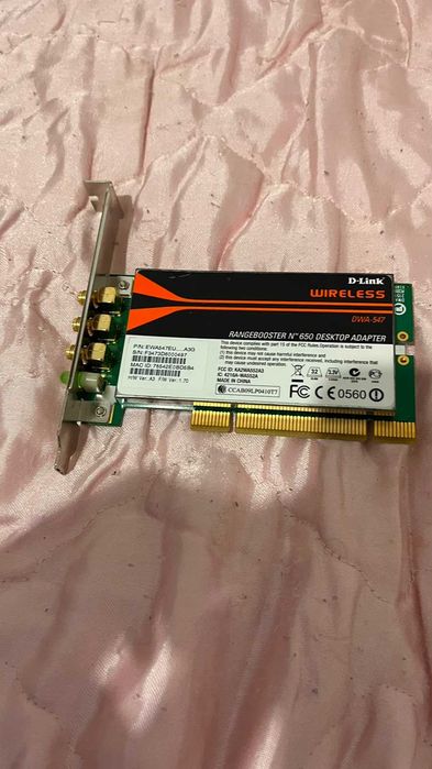 Placa de Rede Wi-Fi PCI D-Link DWA-547 RangeBooster N 650 (Como Nova)