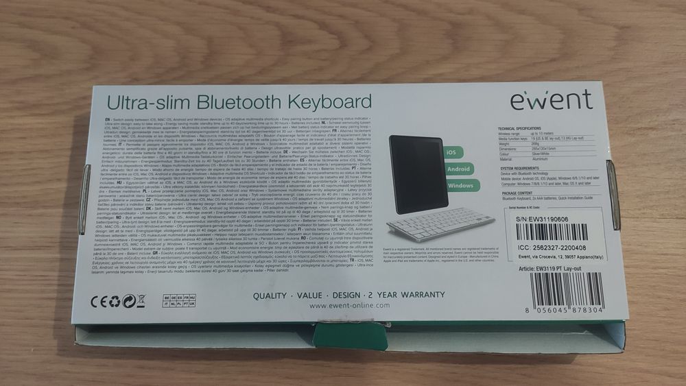 Teclado EWENT Bluetooth Slim (Português)