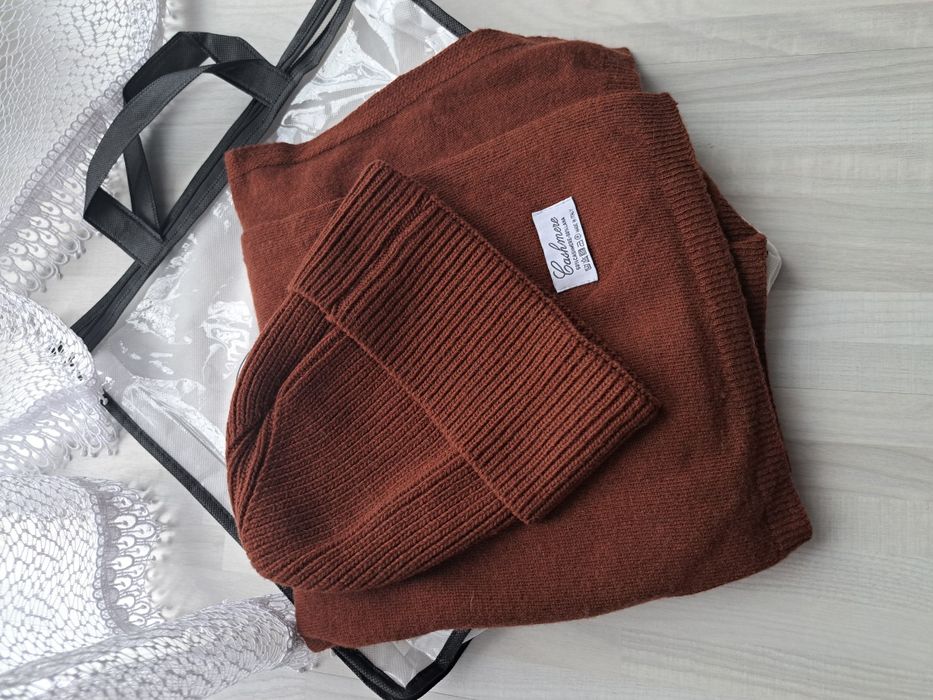 Brązowy komplet czapka i szalik z wełną i kaszmirem