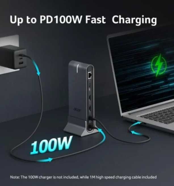 Docking Station Acer USB-C 15-em-1 Profissional (PD 100W, 4K/8K, vPro) – Como Nova