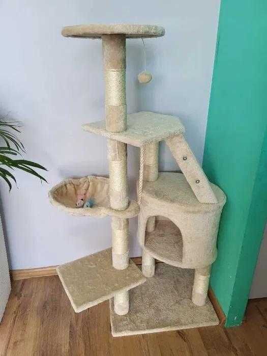 Drapak dla Kota Beżowy 5 Poziomów Stabilny Wysoki Ekskluzywny NOWY