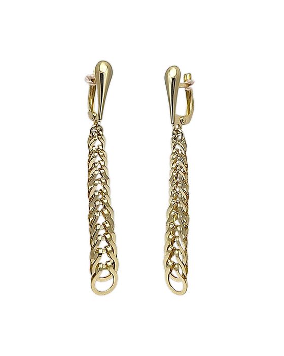 Złote, długie kolczyki na angielskim zapięciu, splot pancerka pr. 585