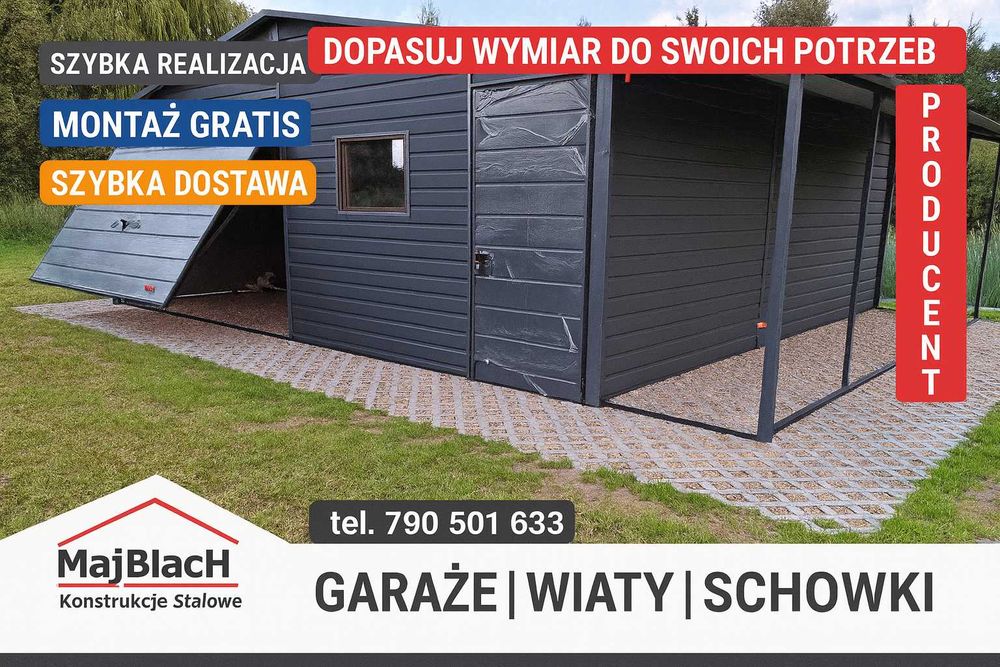 Mały Garaż Blaszany z zadaszeniem bocznym  Garaże Blaszane - Maj-Blach
