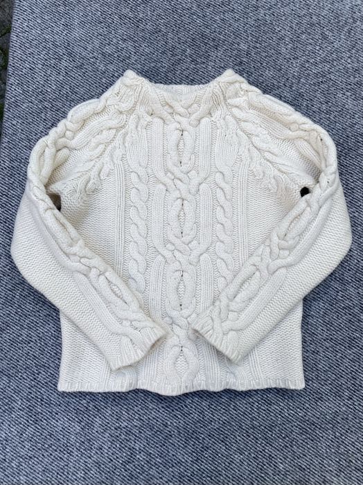 Kremowy ecru wełniany merino kaszmirowy sweter Bally