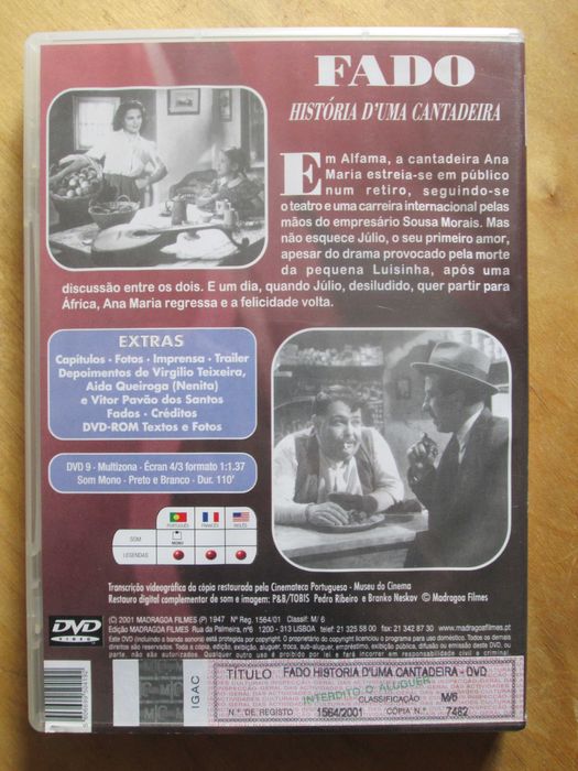 DVD     Fado, História d' uma Cantadeira, com Amália Rodrigues