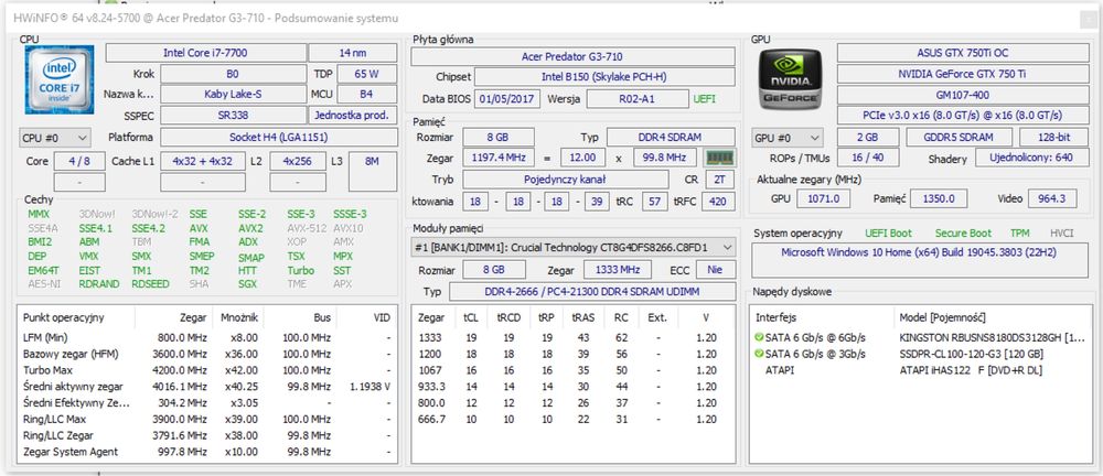 Komputer do biura i rozywki i7 7700, gtx750ti, 8GB RAM