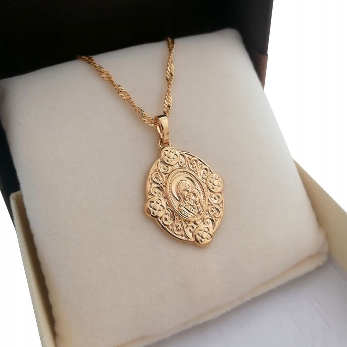 Złoty Łańcuszek Singapur + Medalik Matka Boska 18k