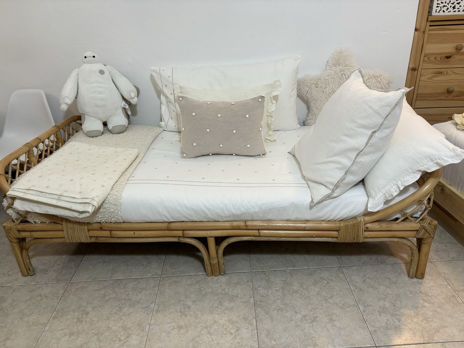 Cama com Colchão,  rattan com estrado, Katsuki rotim natural